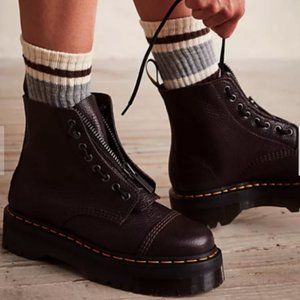 Dr. Martens SINCLAIR Burgundy Milled Nappa Leather Platform Zip Front Boots
